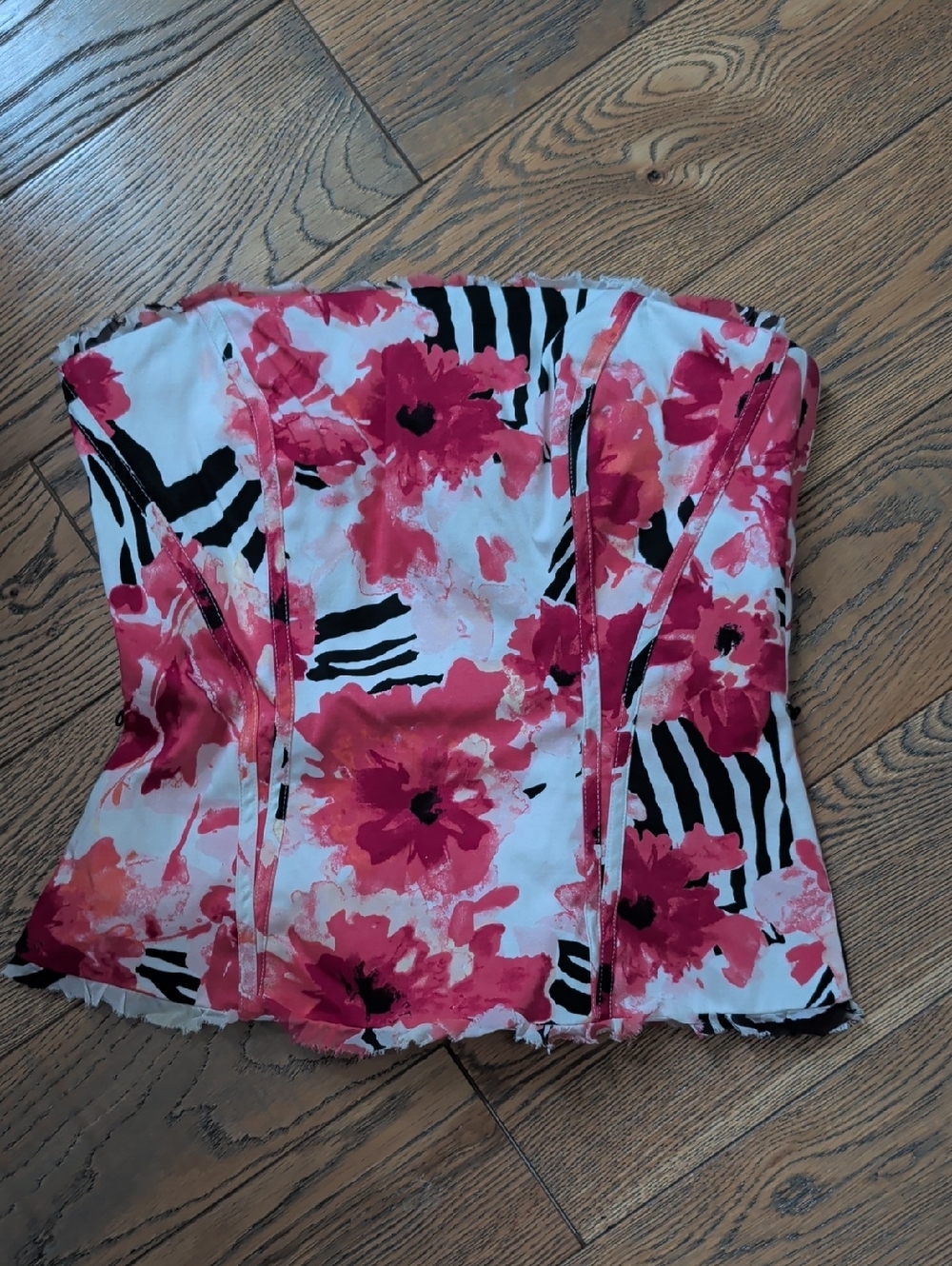 White House Black Market Pink Floral Strapless Bustier Top